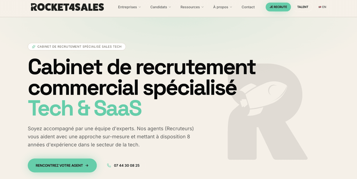 Site du cabinet de recrutement commercial Rocket4Sales