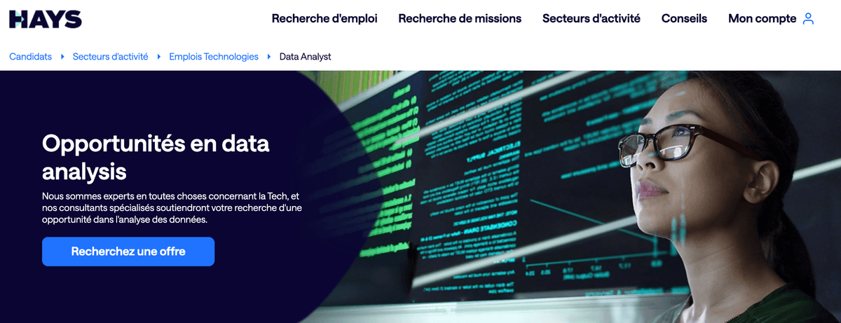 Site du cabinet de recrutement data Hays