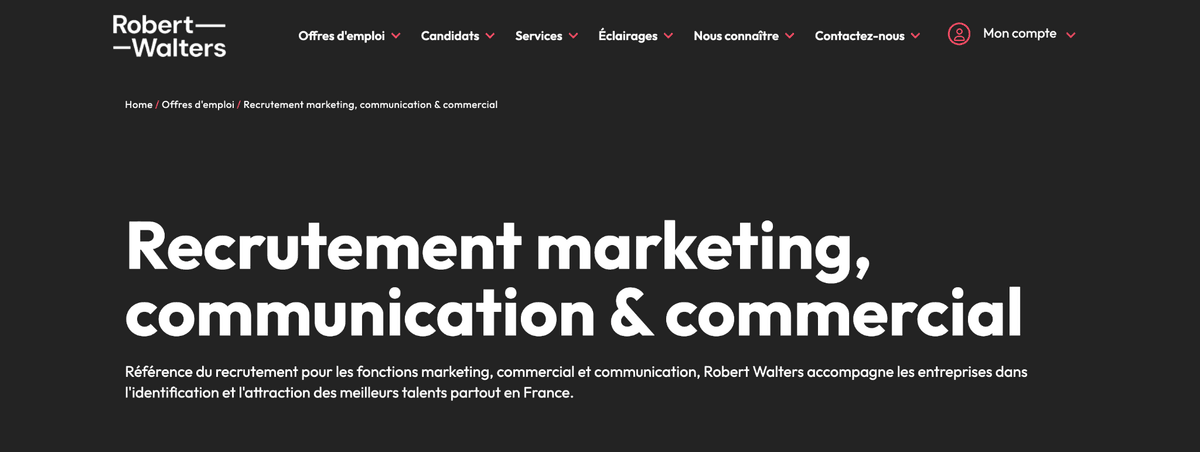 Site du cabinet de recrutement marketing Robert Walters