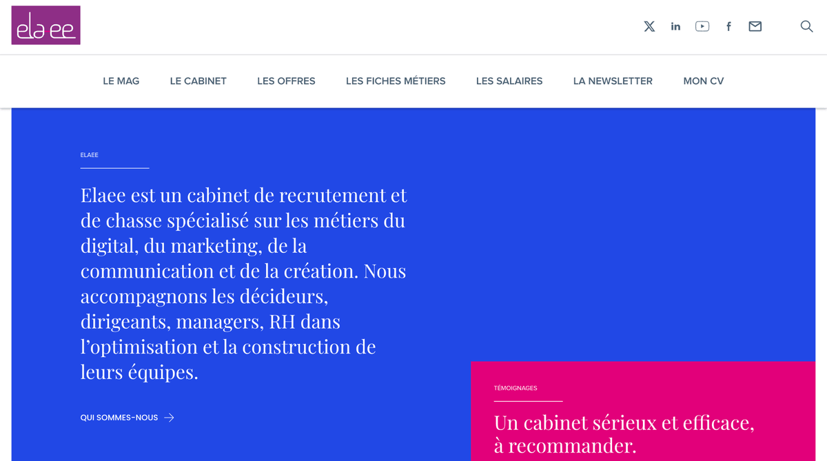 Site du cabinet de recrutement marketing Elaee