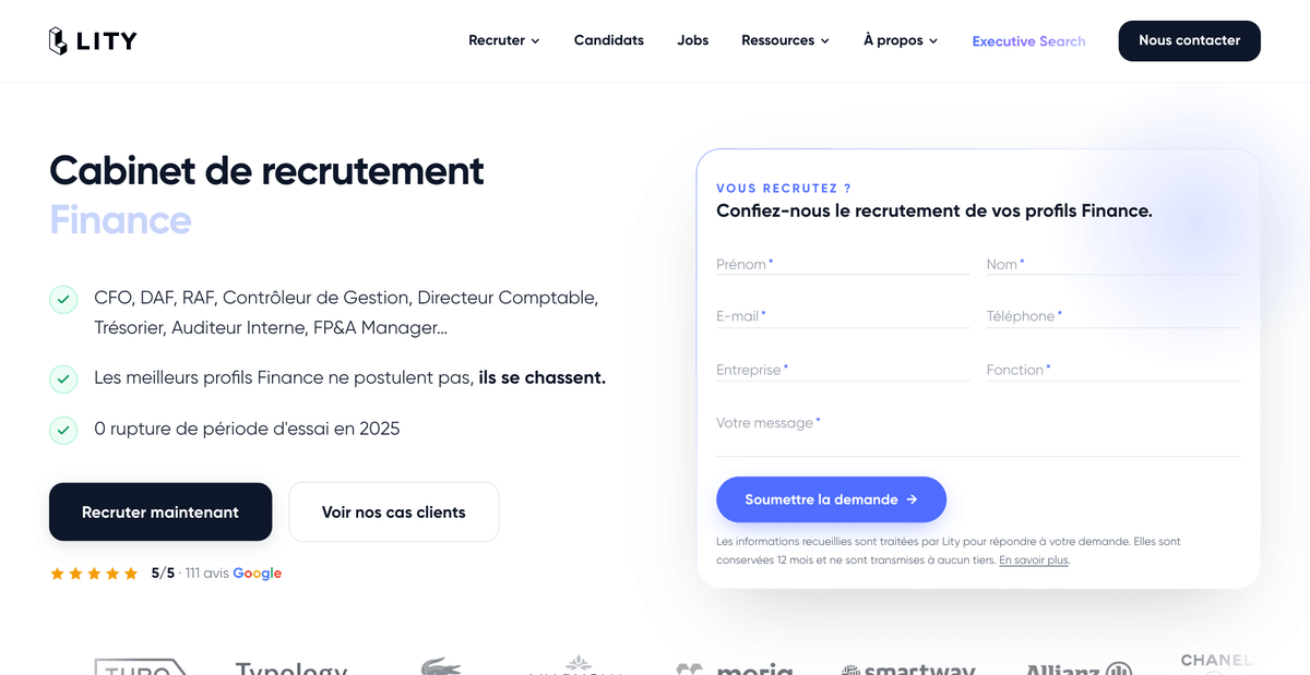 Site du cabinet de recrutement finance Lity