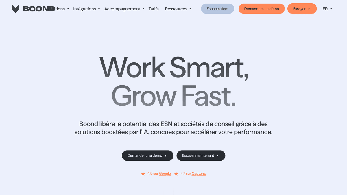 Page d'accueil du logiciel de recrutement BoondManager