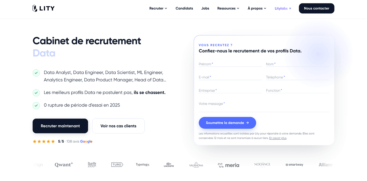 Site du cabinet de recrutement data Lity