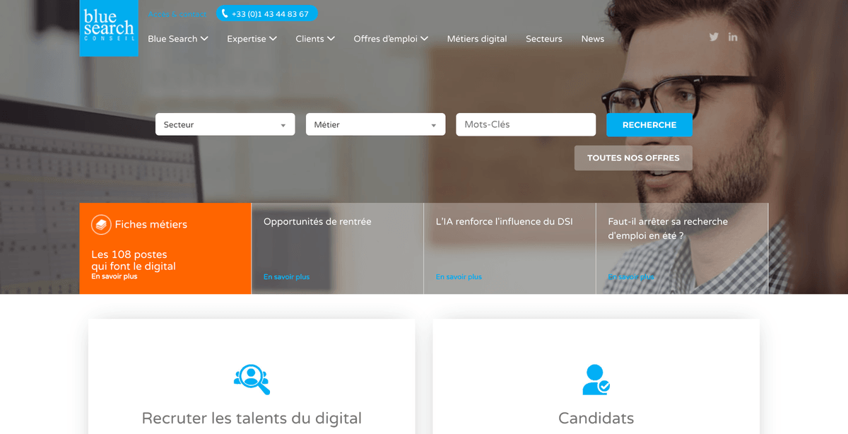 Site du cabinet de recrutement marketing Blue Search
