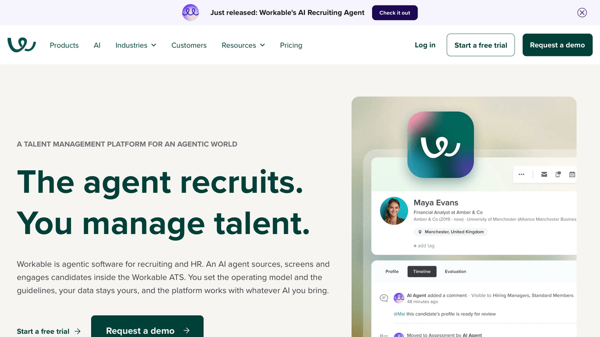 Page d'accueil du logiciel de recrutement Workable
