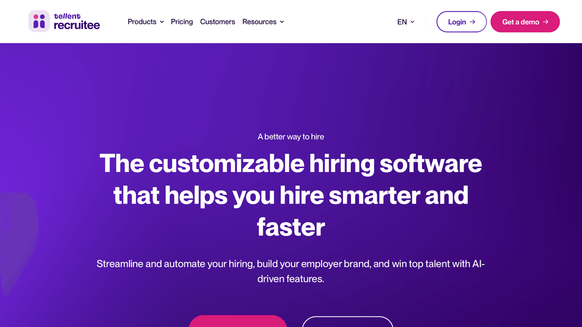 Page d'accueil du logiciel de recrutement Recruitee