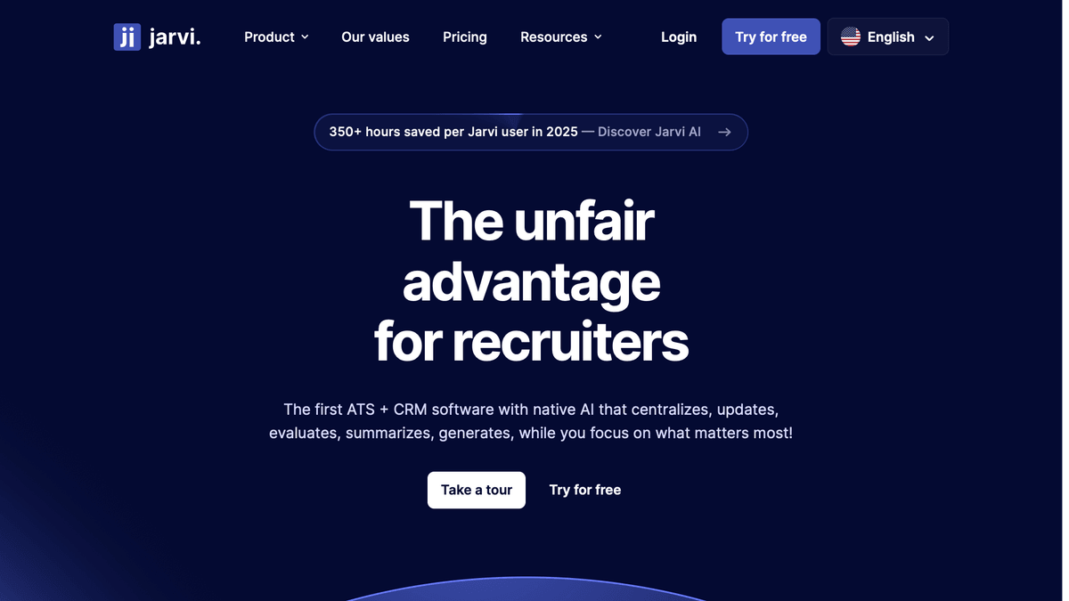 Page d'accueil du logiciel de recrutement Jarvi