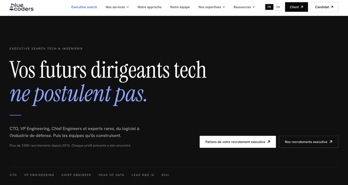 Site du cabinet de recrutement tech Bluecoders