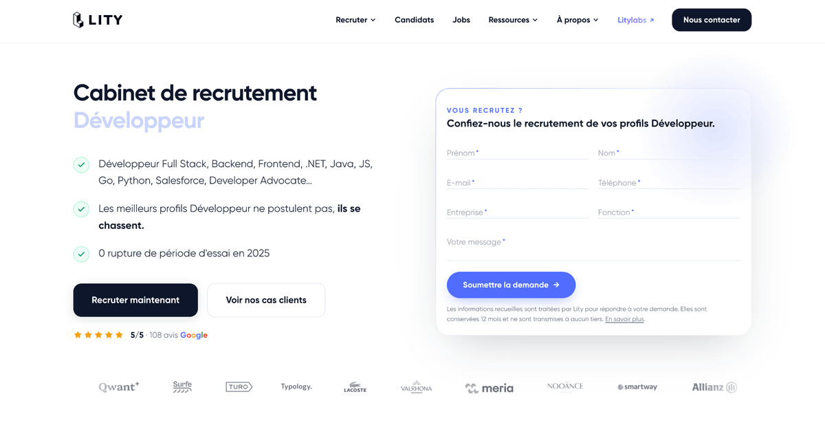 Site du cabinet de recrutement de développeurs Lity