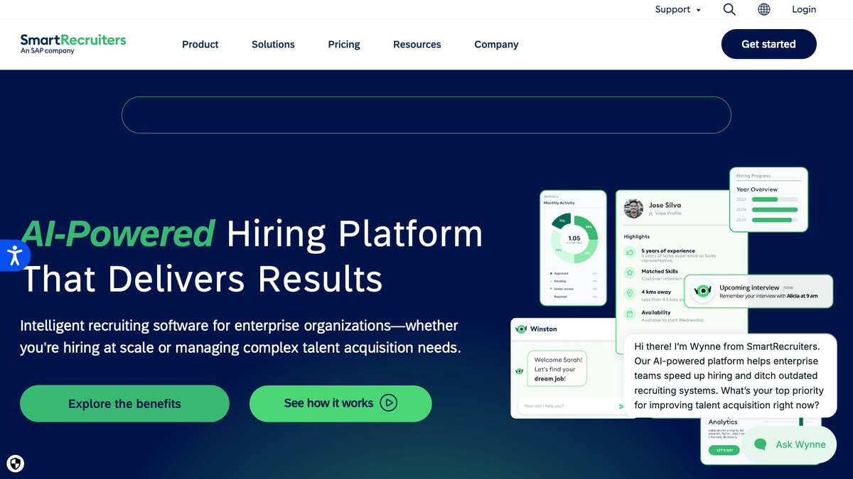 Page d'accueil du logiciel de recrutement SmartRecruiters