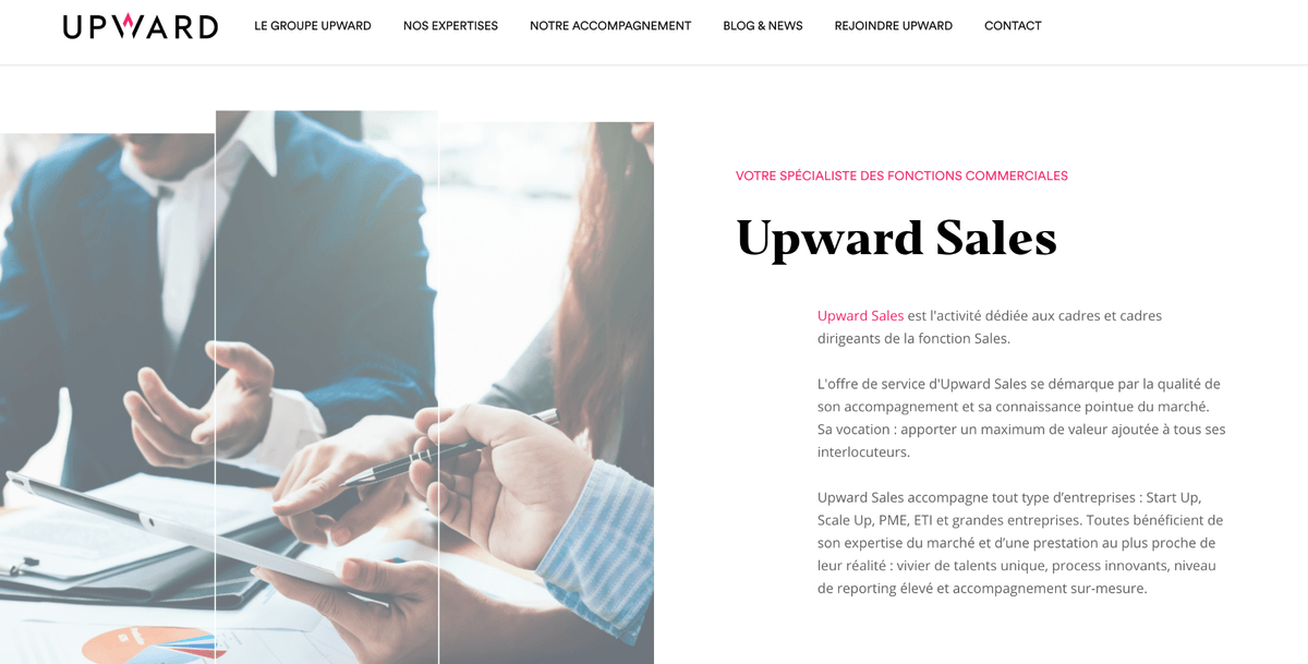 Site du cabinet de recrutement commercial Groupe Upward Sales