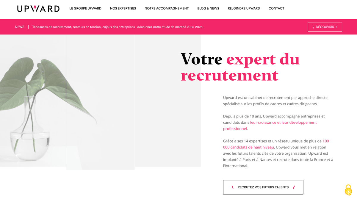 Site du cabinet de recrutement Groupe Upward