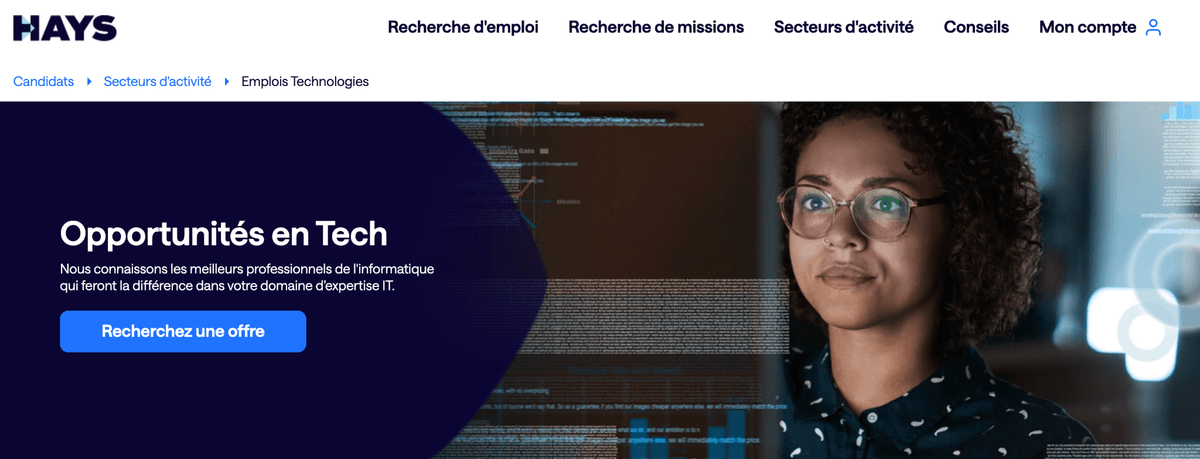Site du cabinet de recrutement de développeurs Hays