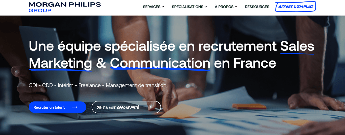Site du cabinet de recrutement commercial Morgan Philips