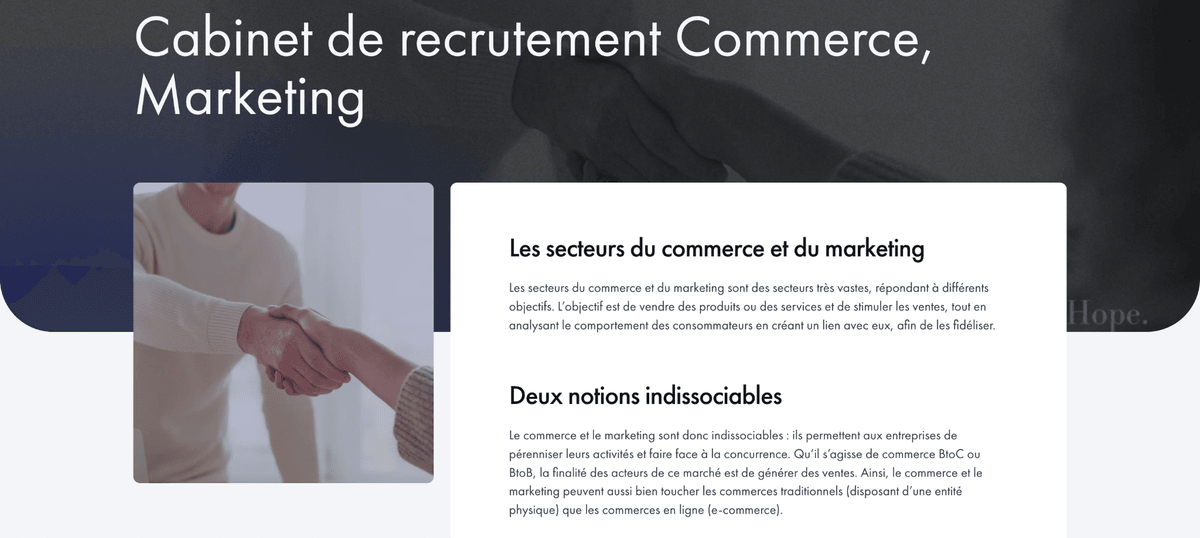 Site du cabinet de recrutement commercial Harry Hope