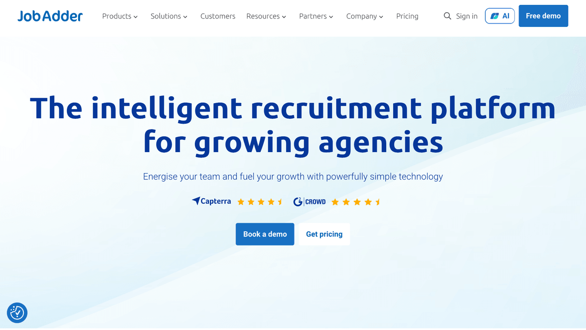 Page d'accueil du logiciel de recrutement JobAdder