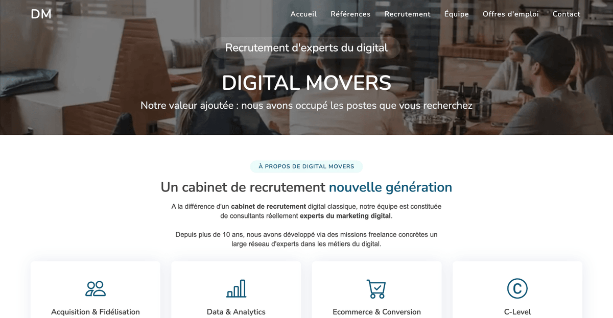 Site du cabinet de recrutement marketing Digital Movers