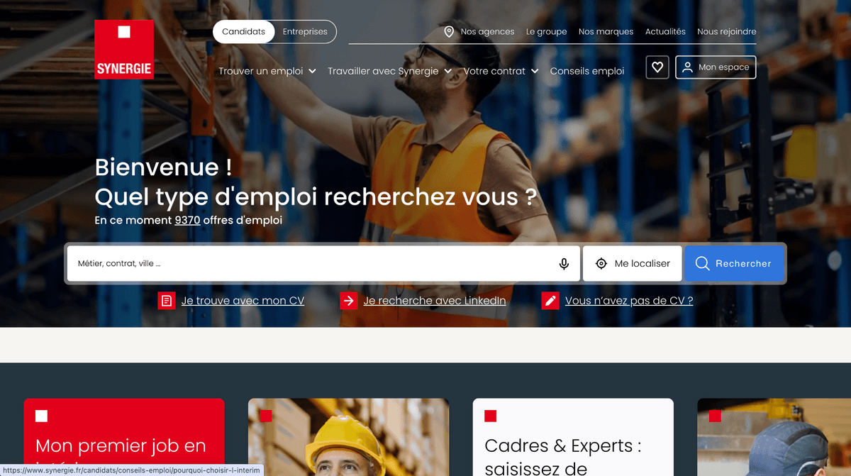 Site du cabinet de recrutement Synergie