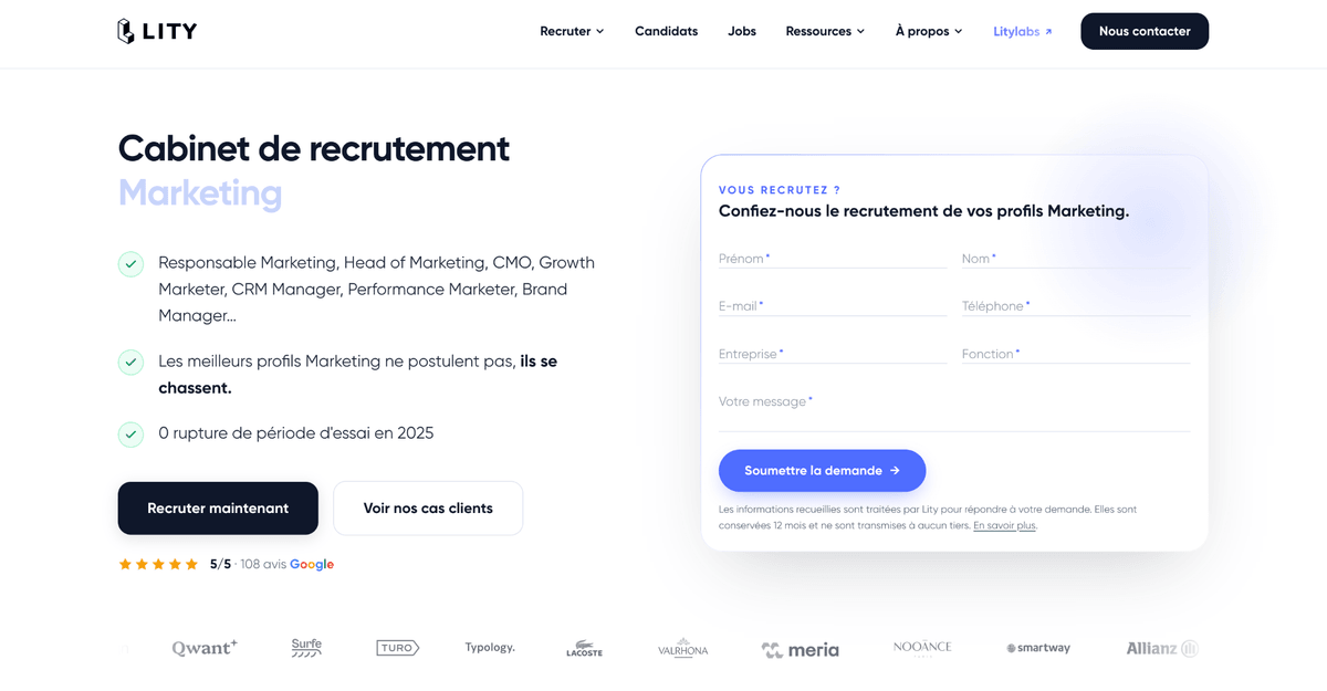 Site du cabinet de recrutement marketing Lity