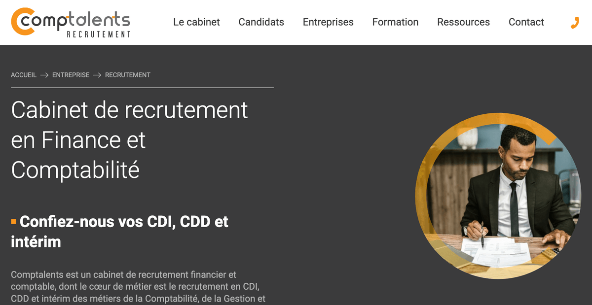 Site du cabinet de recrutement finance Comptalents