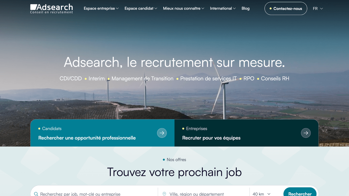 Site du cabinet de recrutement Adsearch