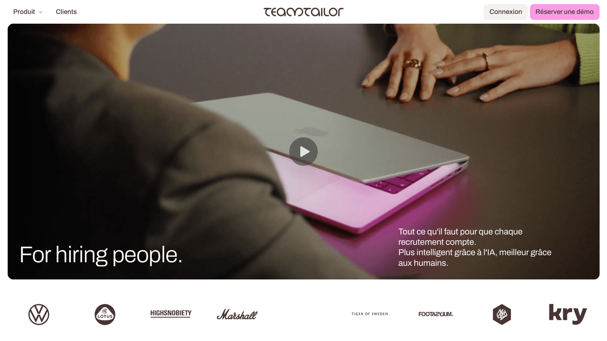 Page d'accueil du logiciel de recrutement Teamtailor