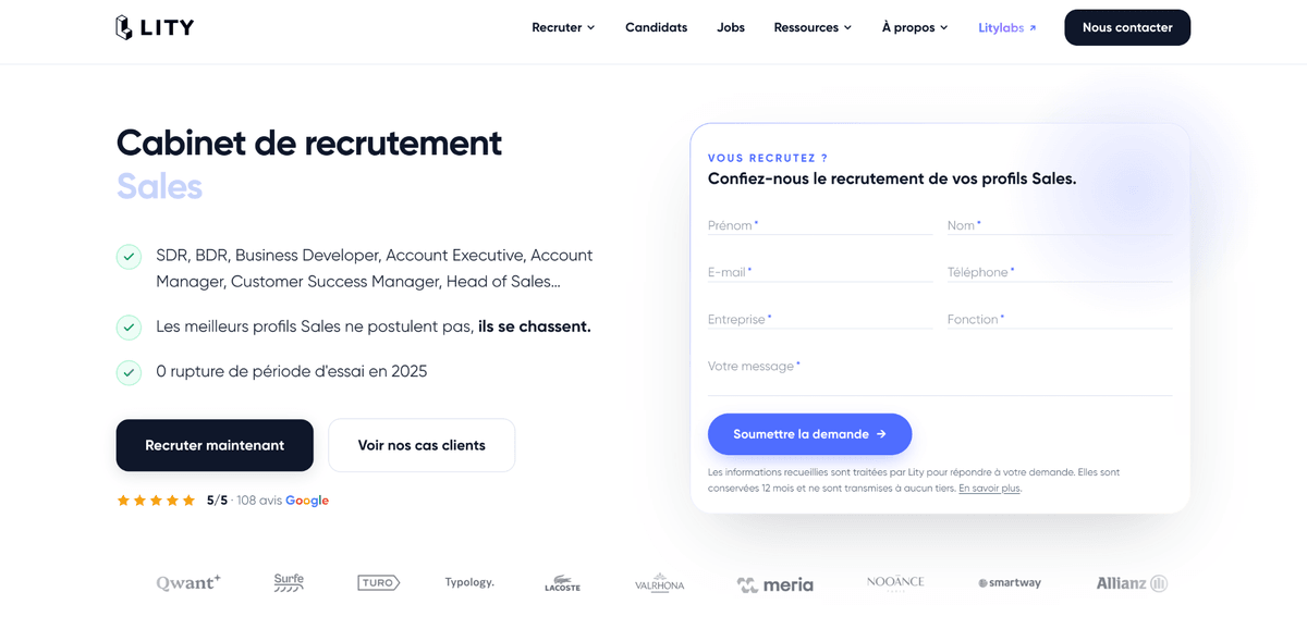 Site du cabinet de recrutement commercial Lity