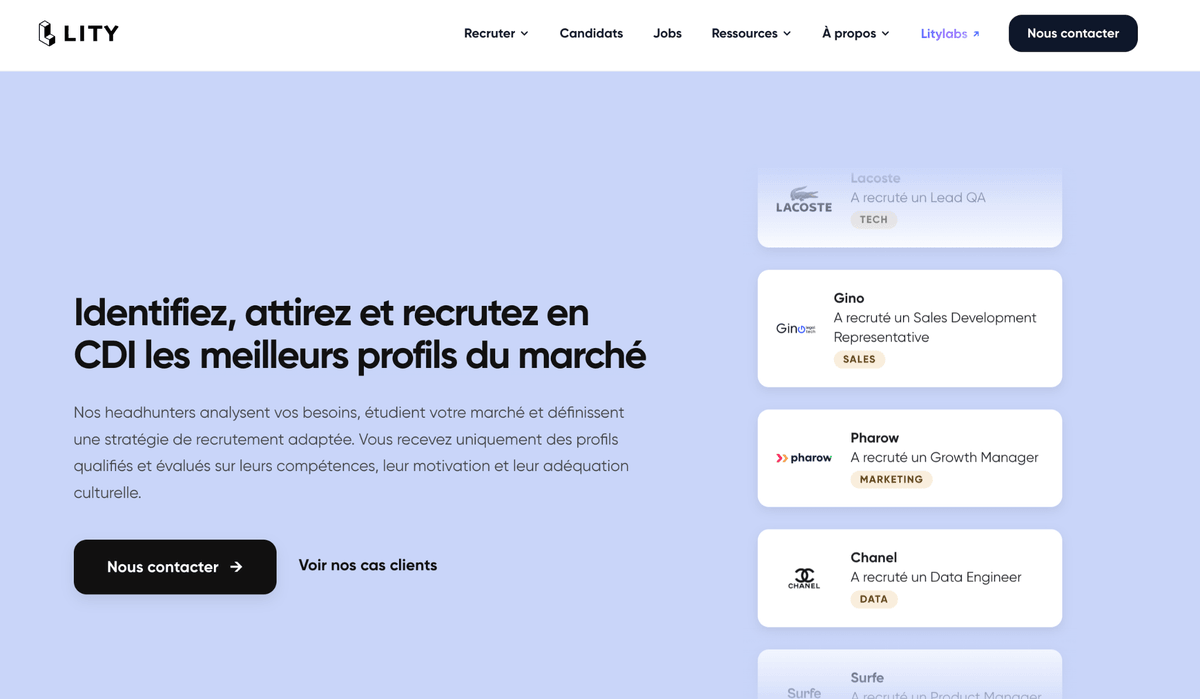 Site du cabinet de recrutement tech Lity