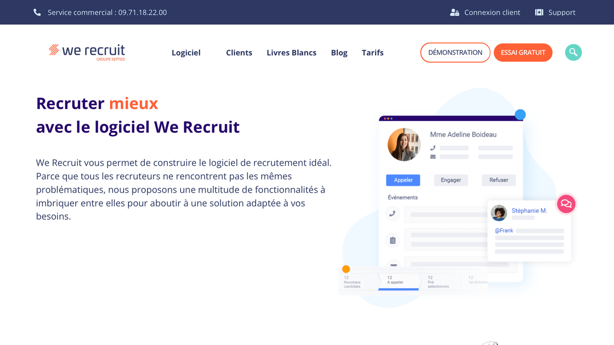 Page d'accueil du logiciel de recrutement Werecruit