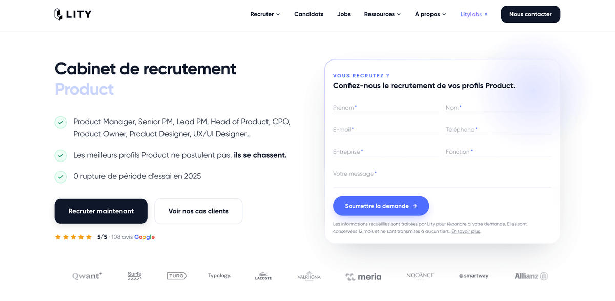 Site du cabinet de recrutement product Lity